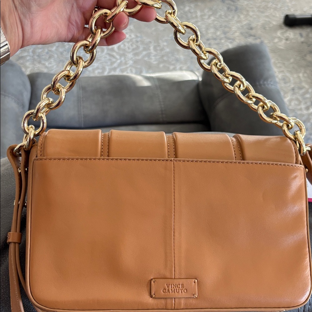 NWT Vince Camuto Genuine Leather Trey Crossbody Rustic Oak Purse $168 - Picture 9 of 13
